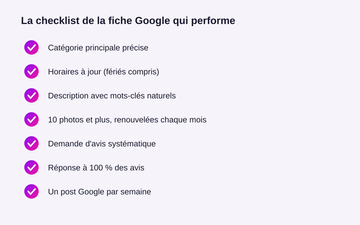 Checklist de la fiche Google Business qui performe